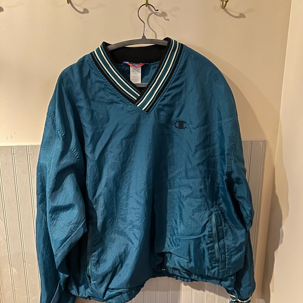 Vintage Champion Teal Pullover Jacket 
Windbreaker Material